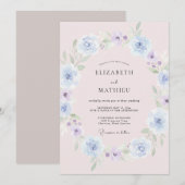 ダスティーブルーの春の花の結婚式 招待状 (正面/裏面)