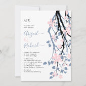 ダスティーブルーの枝、ブッシュの花イニシャル結婚式 招待状 (正面)