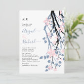 ダスティーブルーの枝、ブッシュの花イニシャル結婚式 招待状 (スタンド正面)