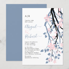ダスティーブルーの枝、ブッシュの花イニシャル結婚式 招待状
