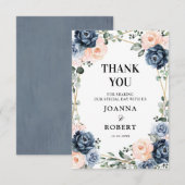 ダスティーブルーの桃色の花の幾何学的なウェディングテーマ サンキューカード (正面/裏面)
