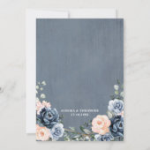 ダスティーブルーの桃色の花の幾何学的なウェディング招待状 招待状 (裏面)