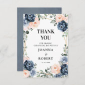 ダスティーブルーの桃色の花の幾何学的なウェディングTh サンキューカード (正面/裏面)