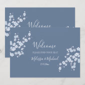 ダスティーブルーの桜の花 |  席次表ヘッダー 招待状 (正面/裏面)