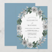 ダスティーブルーの植物幻想ウェディング 招待状 (正面/裏面)