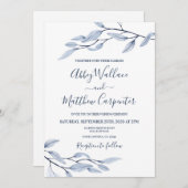 ダスティーブルーの植物結婚式招待状 招待状 (正面/裏面)