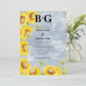 ダスティーブルーの水彩ひまわりモノグラムウェディング 招待状 (スタンド正面)
