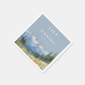 ダスティーブルーの水彩山の野生の花の結婚式 スタンダードカクテルナプキン (角)