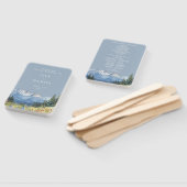 ダスティーブルーの水彩山ウェディングプログラム ハンドファン (組立なし)