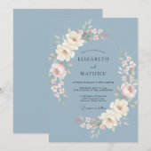 ダスティーブルーの水彩結婚式 招待状 (正面/裏面)
