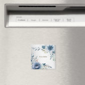 ダスティーブルーの水彩花のシルバーエレガント マグネット (インサイチュ (食洗機))