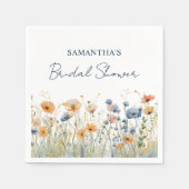 ダスティーブルーの水彩花のブライダルシャワー スタンダードカクテルナプキン (正面)