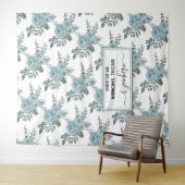 ダスティーブルーの水彩花の花束 ブライダルシャワー タペストリー (インサイチュ(横))