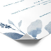 ダスティーブルーの水彩花イラストのデザートバー メニューサイン ポスター (角)