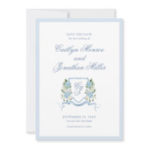 ダスティーブルーの水彩花イラストの結婚式Save the Date