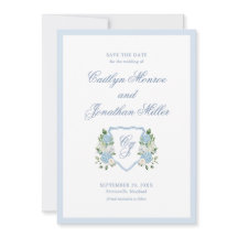 ダスティーブルーの水彩花イラストの結婚式Save the Date