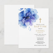 ダスティーブルーの水彩花イラスト 洗礼招待状 ポストカード (正面/裏面)