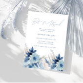 ダスティーブルーの水彩花モチーフのバット・ミッツヴァ 招待状