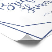 ダスティーブルーの水彩花柄のウェディングシャワーのお出迎え ポスター (角)