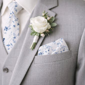 ダスティーブルーの水彩花柄ウェディングタイ ネクタイ