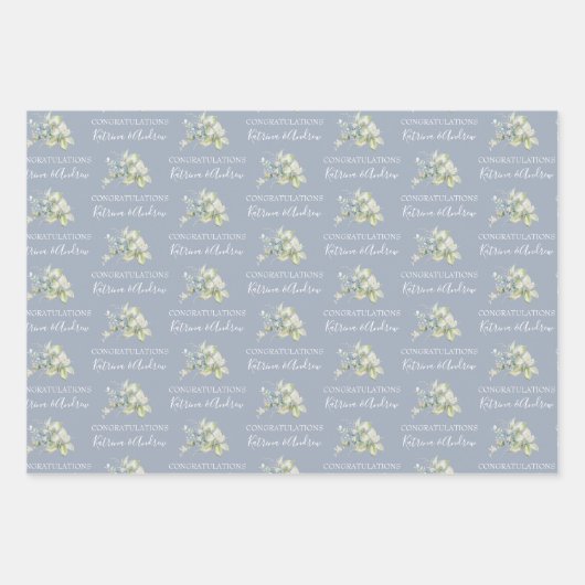 ダスティーブルーの水彩花柄ラッピングペーパーシート ラッピングペーパーシート (正面3)