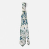 ダスティーブルーの水彩花模様のウェディングタイ ネクタイ (正面)