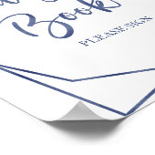 ダスティーブルーの水彩花模様のゲストブックサイン ポスター (角)