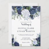 ダスティーブルーの水彩花 招待状 (正面)