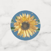 ダスティーブルーの納屋の木材とゴールドのひまわり ウェディング コンフェッティ (スモール正面)