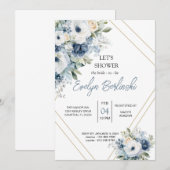 ダスティーブルーの結婚前お披露目招待状 招待状 (正面/裏面)