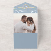 ダスティーブルーの結婚式のストリングライト 招待状 QRコード (外側)