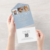 ダスティーブルーの結婚式のストリングライト 招待状 QRコード (貼ってはがせる)