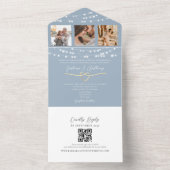 ダスティーブルーの結婚式のストリングライト 招待状 QRコード (内側)