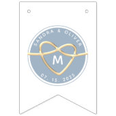 ダスティーブルーの結婚式モノグラム バンティングフラッグ (第3の旗)