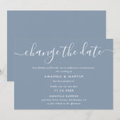 ダスティーブルーの結婚式延期カード 案内状 (正面/裏面)