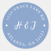 ダスティーブルーの結婚式招待状返信住所ラベル ラウンドシール (正面)