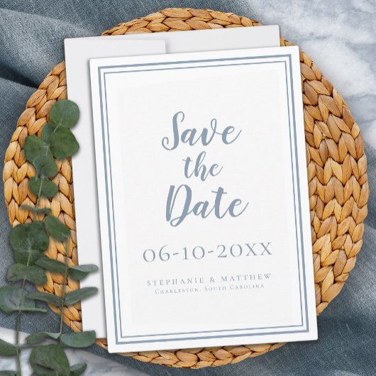 ダスティーブルーの結婚式Save The Date シンプルモダン