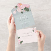 ダスティーブルーの花が咲く女の子のベイビーシャワー オールインワン招待状 (貼ってはがせる)