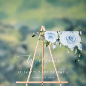 ダスティーブルーの花とグリーン、ベビーシャワーの歓迎 アクリルサイン (ニュートラル)