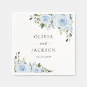 ダスティーブルーの花とグリーン、ボヘミア、フラワーのウェディング スタンダードカクテルナプキン (正面)