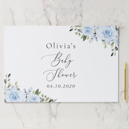 ダスティーブルーの花とグリーン、ボヘミア、ベイビーシャワー ペーパーパッド (インサイチュ)