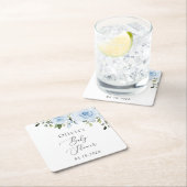 ダスティーブルーの花とグリーン、ボヘミア、ベビーシャワー スクエアペーパーコースター (インサイチュ)