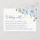 ダスティーブルーの花とグリーン、結婚式のウィッシュウェル エンクロージャーカード (正面)