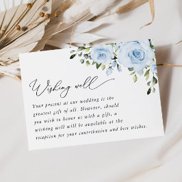 ダスティーブルーの花とグリーン、結婚式のウィッシュウェル エンクロージャーカード