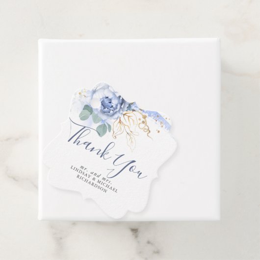 ダスティーブルーの花とゴールドのグリーンがおしゃれなお礼のタグ フェイバータグ (インサイチュ)