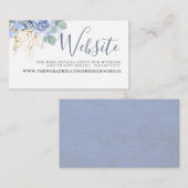 ダスティーブルーの花とゴールドのグリーンウェディング ウェブサイト エンクロージャーカード (正面/裏面)