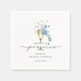 ダスティーブルーの花とパールのプリンセスシャワー スタンダードカクテルナプキン