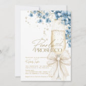 ダスティーブルーの花とパール＆プロセッコ ブライダルシャワー 招待状 (正面)