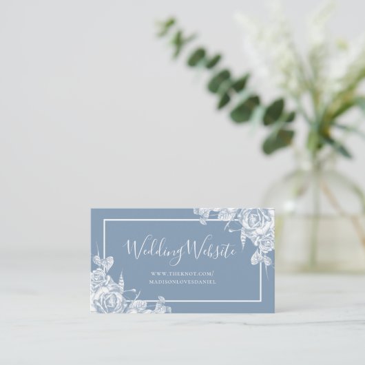 ダスティーブルーの花のウェディングサイト エンクロージャーカード (スタンド正面)