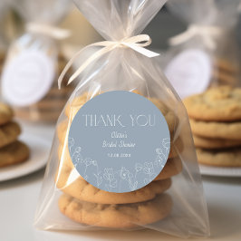 ダスティーブルーの花のウェディングシャワーのお礼 ラウンドシール